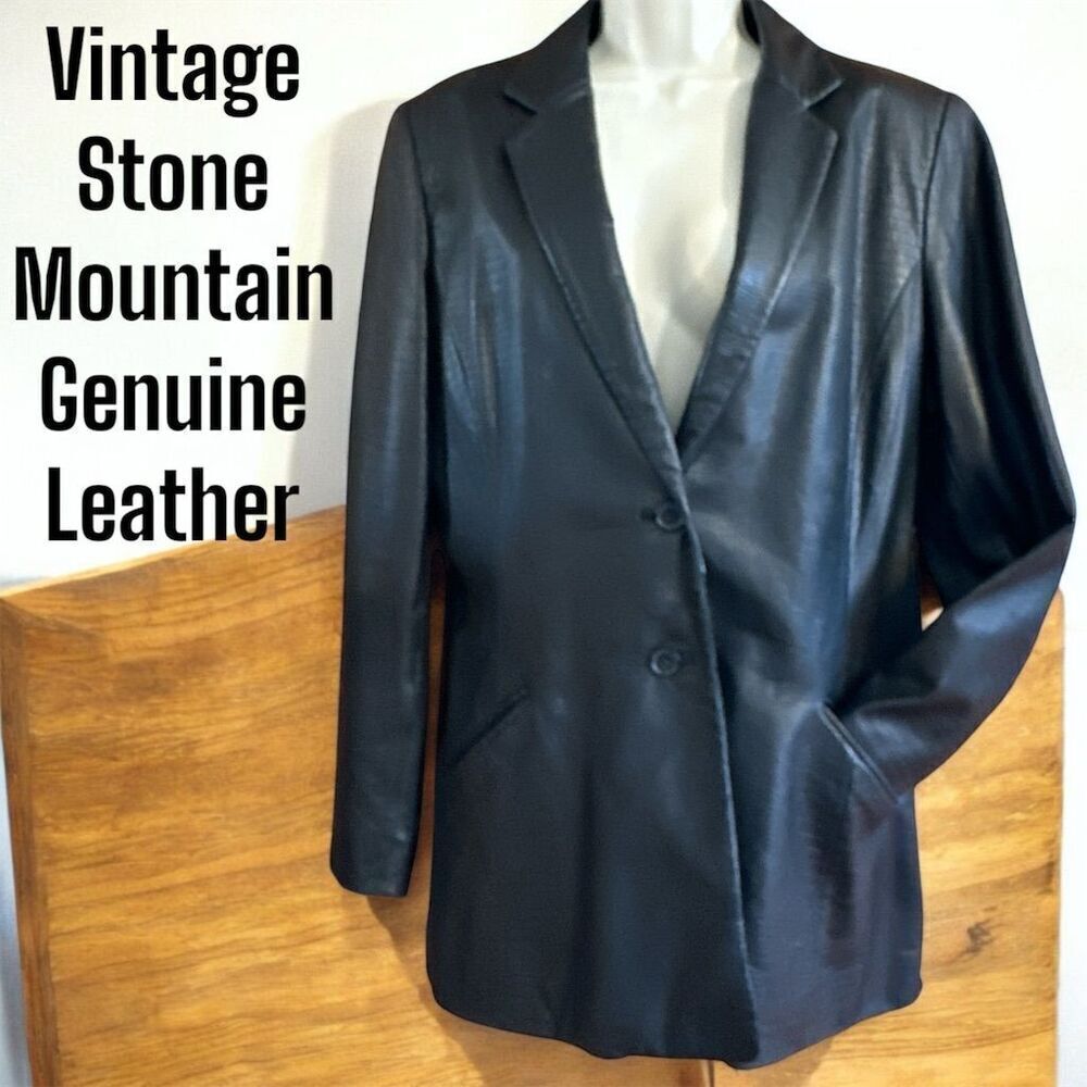 Stone Mountain Vintage Women’s Black Reptile Print Leather Pockets Jacket Coat